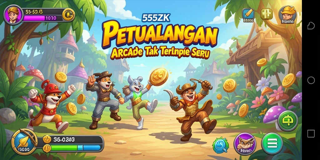 Screenshot permainan utama 555ZK yang menampilkan aksi Arcade penuh warna.
