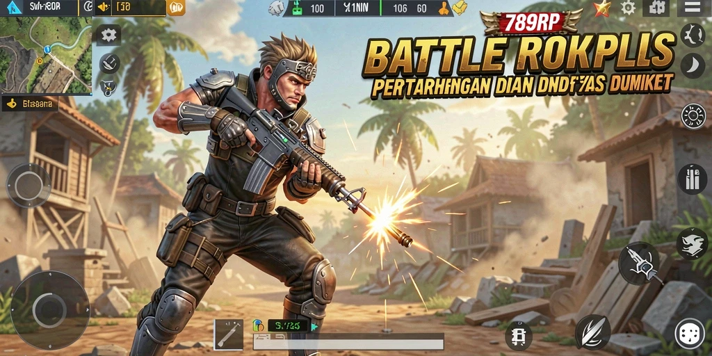 Screenshot gameplay dinamis dari 789RP Battle Royale.