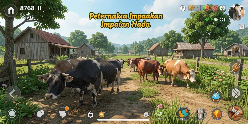 Tangkapan layar gameplay <strong>8768</strong> yang memperlihatkan aktivitas bertani yang menyenangkan.