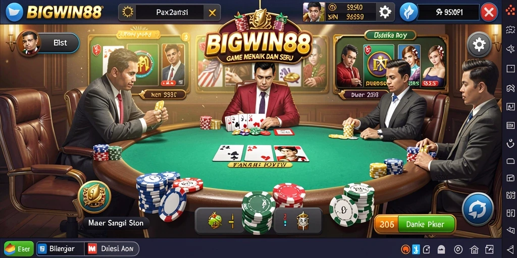 Tampilan gameplay seru di aplikasi BIGWIN88 Poker.