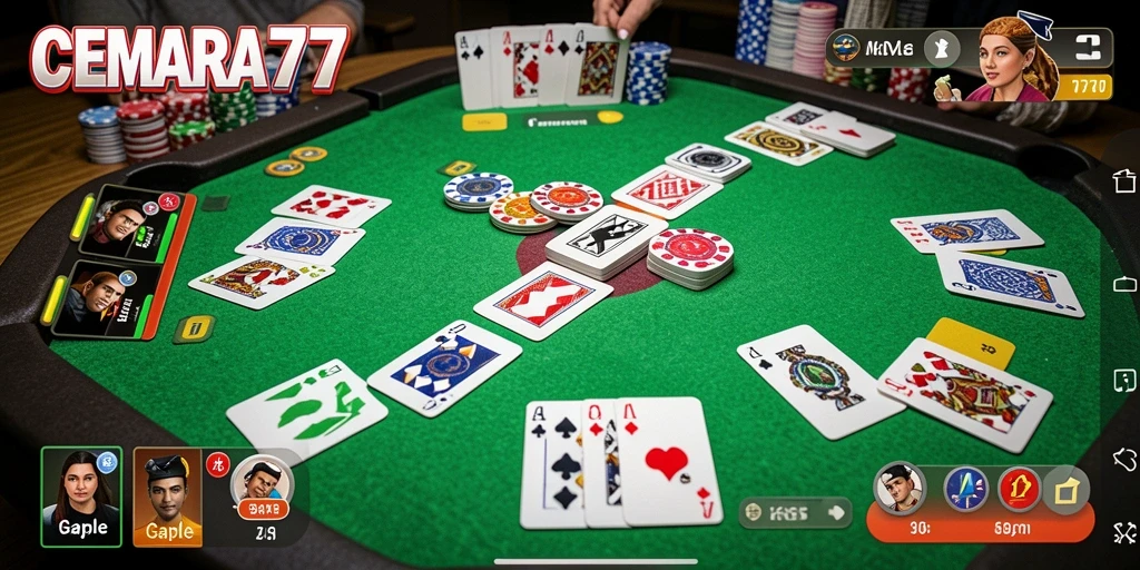 Tampilan gameplay seru dalam CEMARA77 yang penuh strategi Gaple.