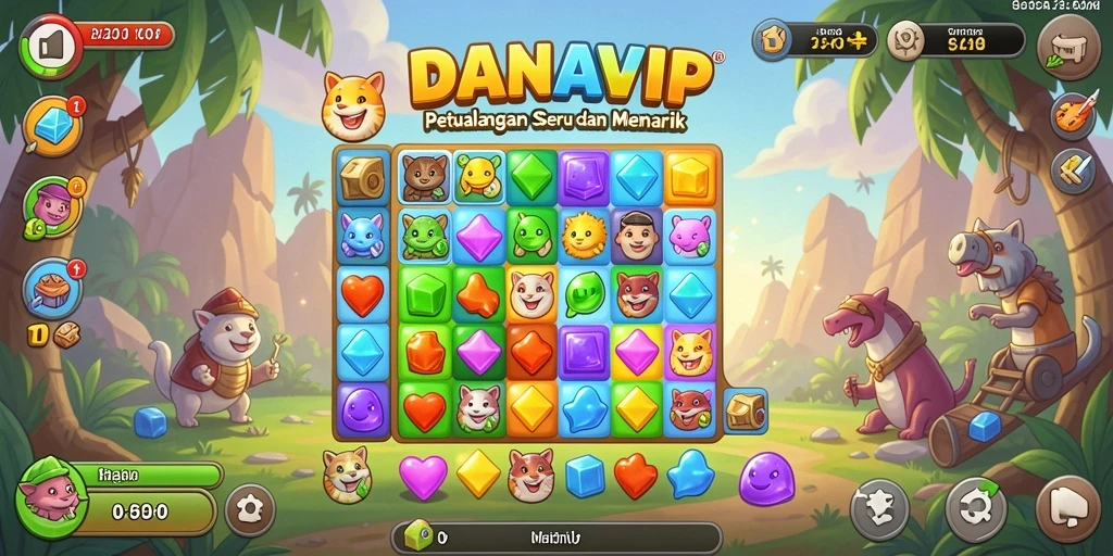 Screenshot permainan <strong>DANAVIP</strong> yang menunjukkan aksi seru Match-3.