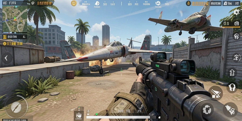 Tampilan screenshot yang menunjukkan aksi pertempuran seru di F7F7.