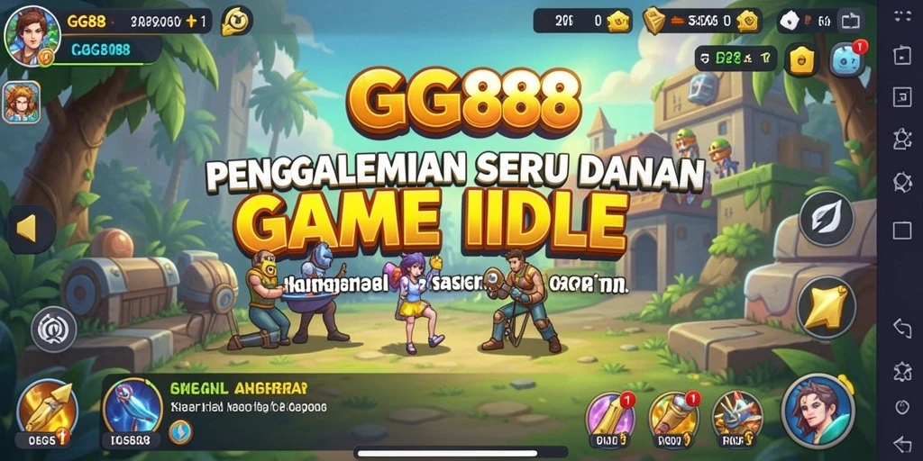 Screenshot gameplay GGG888 menampilkan karakter yang sedang mengumpulkan sumber daya secara otomatis.