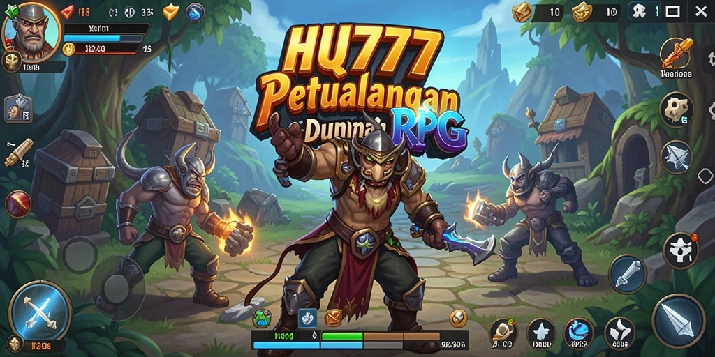 Tangkapan layar utama menunjukkan aksi seru dalam game RPG HQ777.