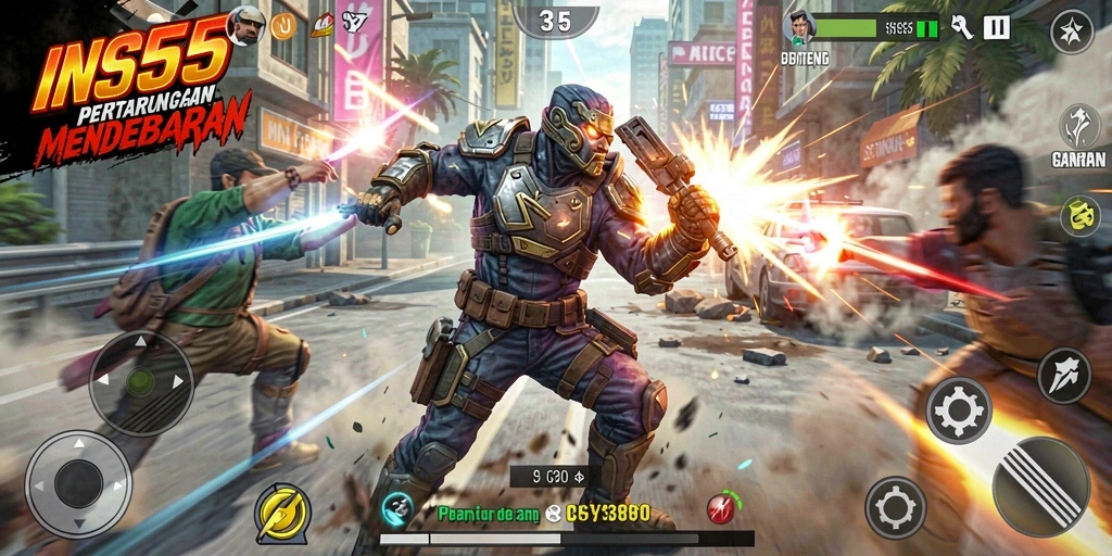 Gameplay mendebarkan dalam pertempuran aksi di INS55.