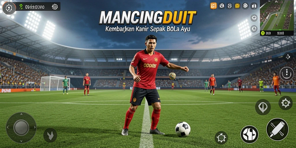 Tampilan gameplay MANCINGDUIT yang mendebarkan dan penuh aksi sepak bola.