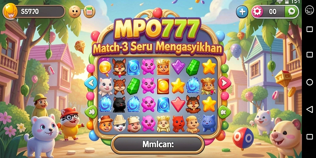 Tampilan gameplay MPO777 yang menampilkan aksi pencocokan permata.