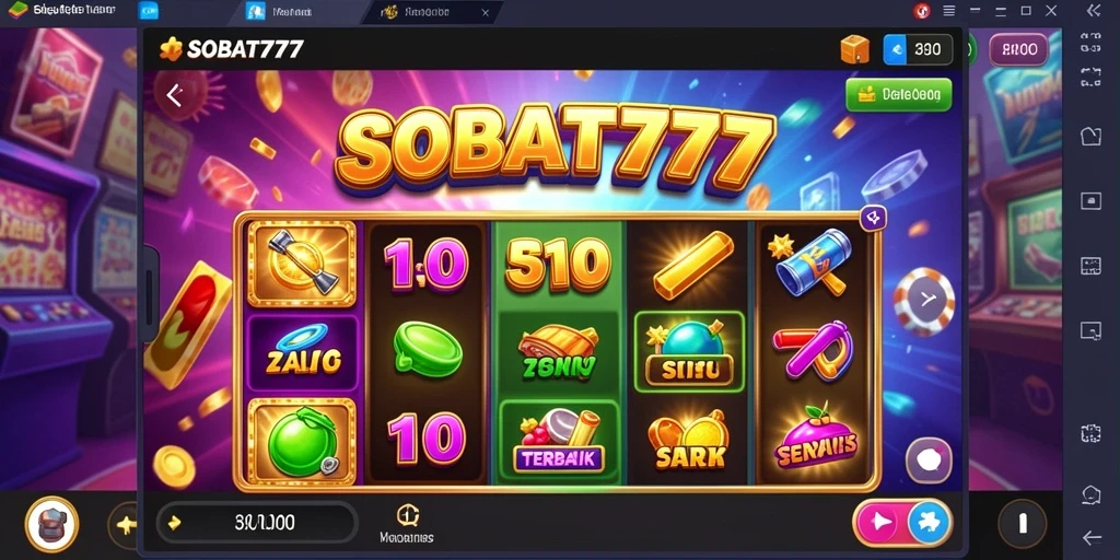 Screenshot gameplay SOBAT777 menampilkan gulungan penuh warna dan animasi slot yang menarik.