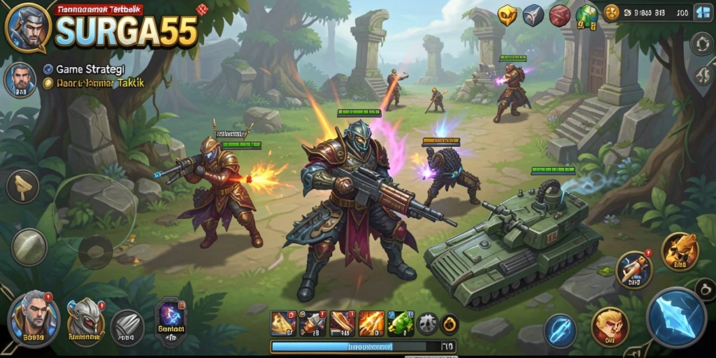 Screenshot SURGA55 menampilkan pertempuran strategi yang epik dan visual yang memukau.