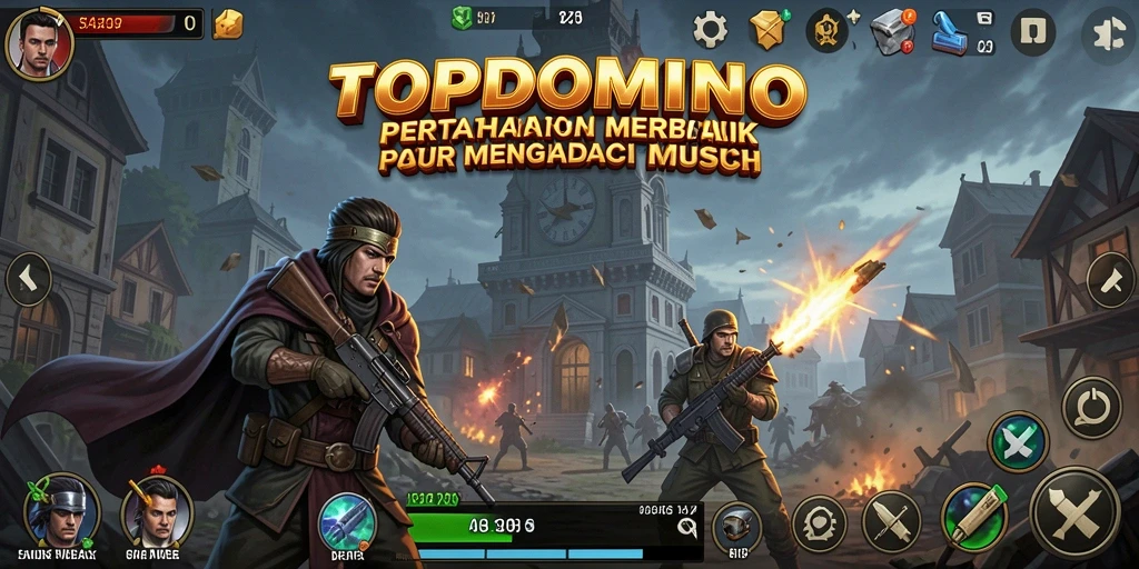 Tampilan gameplay TOPDOMINO dengan menara pertahanan yang strategis.