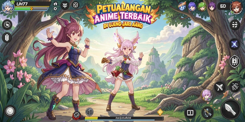 Tangkapan layar UH77 menampilkan karakter Anime beraksi dalam pertempuran menarik.