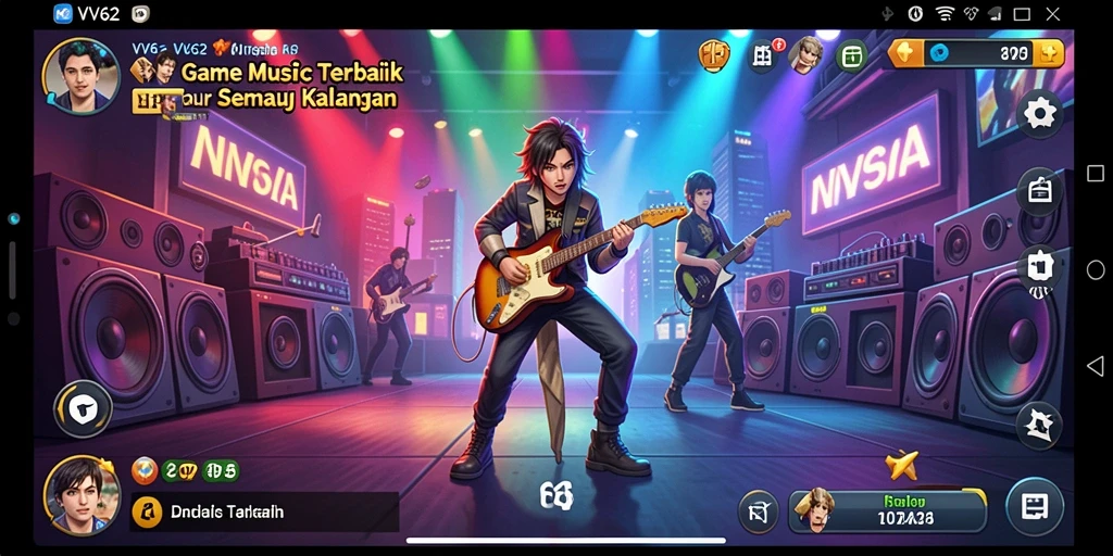 Tampilan gameplay VV62 dengan berbagai lagu yang menantang.