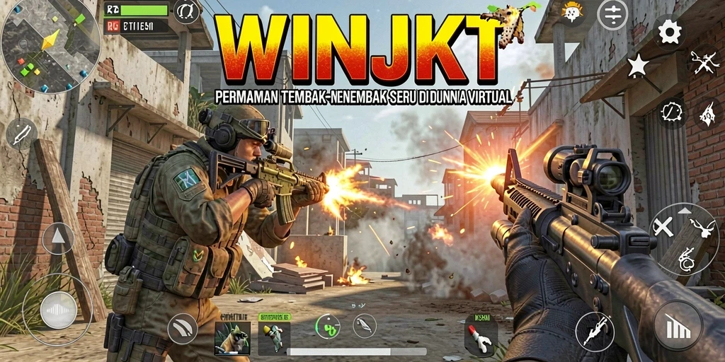 Tangkapan layar permainan WINJKT menampilkan aksi tembak-menembak yang intens.